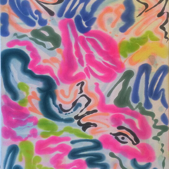 Saira McLaren, Birds in Spring, 2015, pigment and dye on raw canvas, 32 x 26 inches
