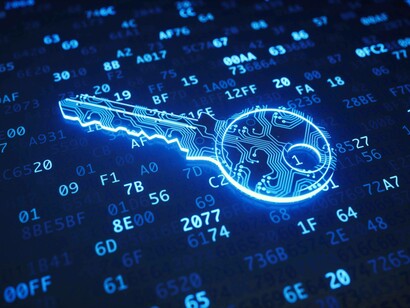 A blue digital key. RSA (Rivest–Shamir–Adleman) is a widely used public-key cryptography algorithm