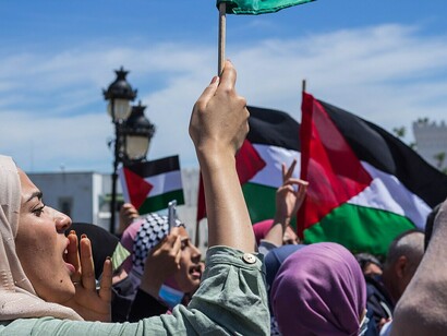 People gather at Kasbah Square in Tunisia to protest in solidarity with Palestine