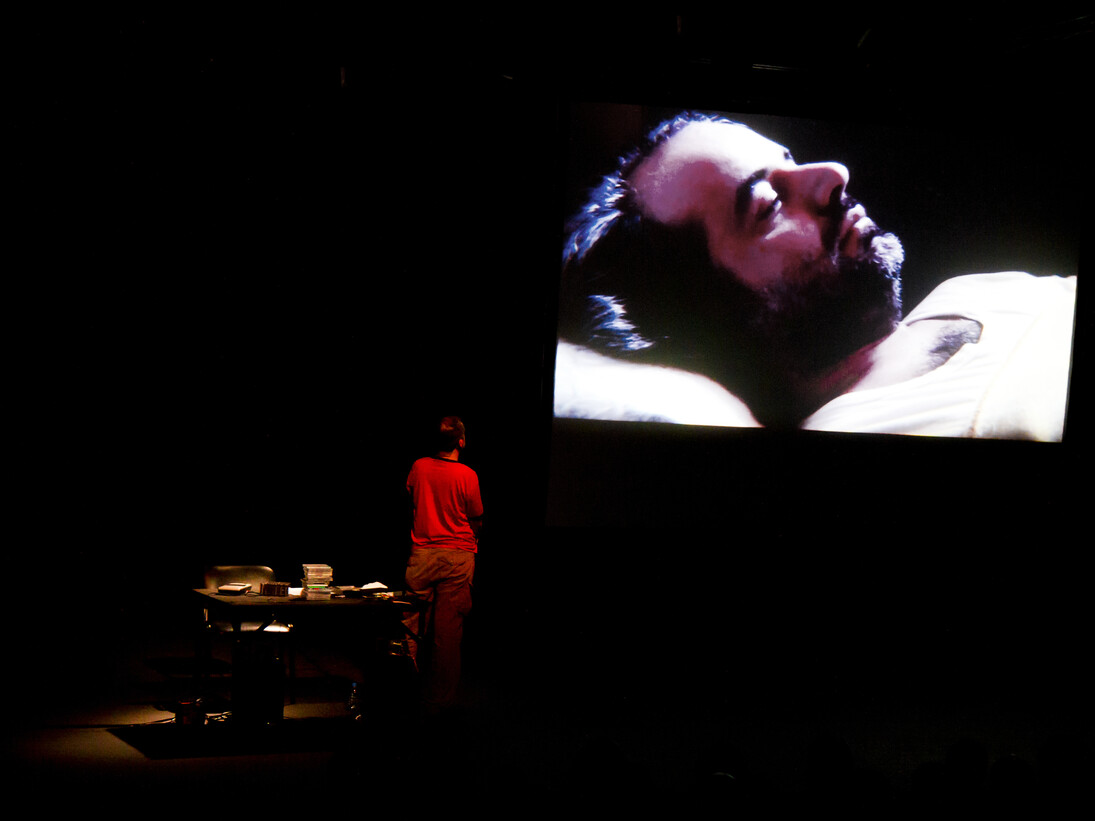 Rabih Mroué. Riding on a Cloud. Photo by Joe Namy