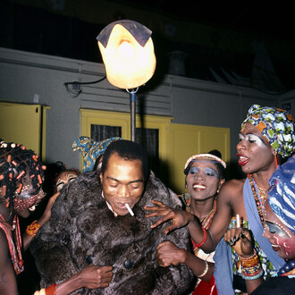 Fela Kuti photographed by Bernard Matussière, reproduced by kind permission of Knitting Factory Records for West Africa: Word, Symbol, Song 