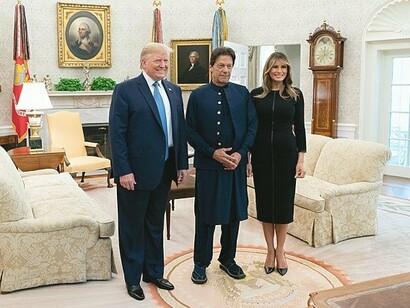 President Donald J. Trump and First Lady Melania Trump pose for a photo with the Prime Minister of the Islamic Republic of Pakistan Imran Khan Monday, July 22, 2019, the White House, America