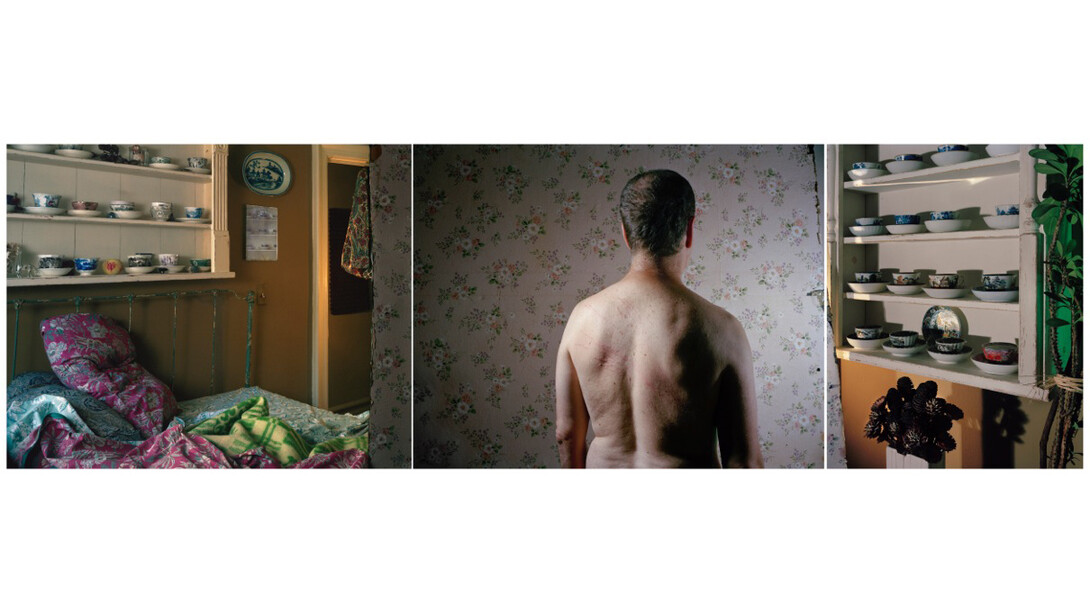 Hrvoje Slovenc, Untitled IV (Tea Party), 2010, 4x5 color film negative, pigmented ink print, mounted on black Plexiglas, triptych, 30 x 97 inches, edition 2 out of 3.