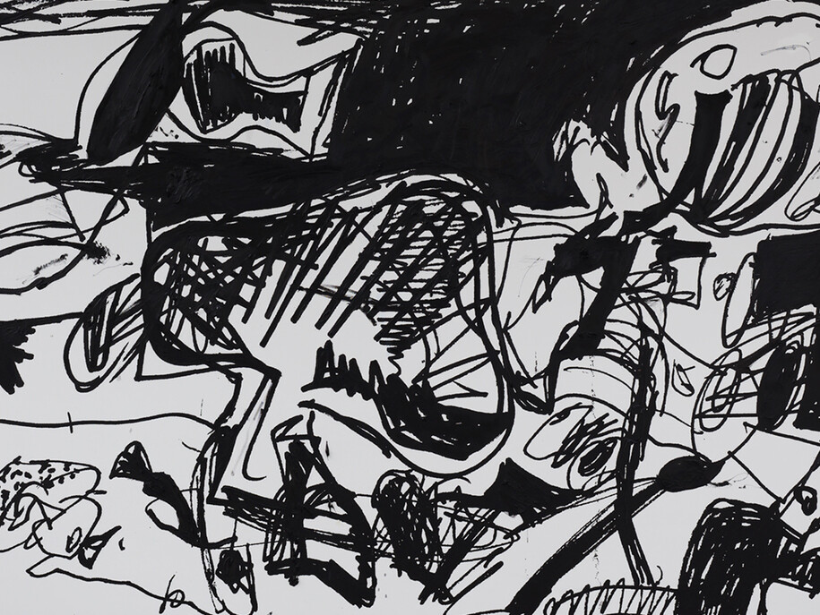 Eddie Martinez, Air-Lechinsky 
2015 
Oil, enamel, silkscreen ink and spray paint on canvas 
72 by 108 in. 182.9 by 274.3 cm. 
Courtesy of the artist and Mitchell-Innes & Nash, NY 
