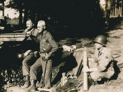Hemingway with Colonel Charles "Buck" Lanham in Schweitzer, Germany, during World War II, 28 September 1944, Ernest Hemingway Photograph Collection, John F. Kennedy Presidential Library and Museum