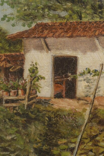 "Casa de adobes", óleo sobre papel, Ezequiel Jiménez, circa 1897