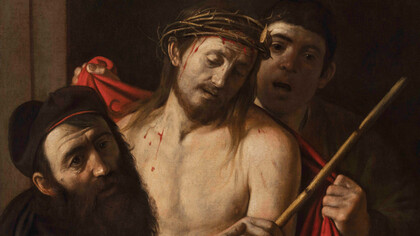 Dettaglio del dipinto "Ecce Homo" attribuito a Caravaggio. Nell'aprile 2021 il ritratto era ancora attribuito a Jusepe de Ribera, quando durante la sua vendita all'asta venne riconosciuto come opera di Caravaggio e non della sua cerchia. Rilevazione avvallata da Maria Cristina Terzaghi, che identifica il dipinto scome l'opera originale di Caravaggio commissionata da Massimo Massimi nel 1605