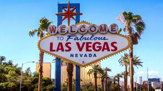 Il cartellone di benvenuto a Las Vegas, Nevada, US