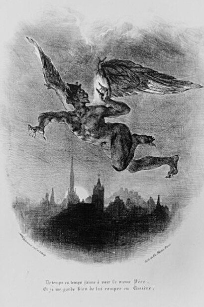 Eugène Delacroix, « Méphistophélès dans les airs », extrait de Faust, 1828, Lithographie, 41,1 x 27 cm. Bibliothèque Nationale de France, Paris