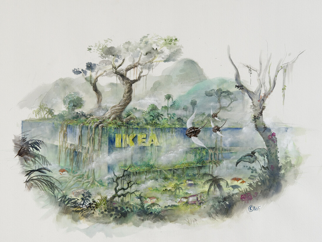 WINSHLUSS, Guernikea, 2015, Gouache on paper, 29 3/8 x 41 3/4 in. Unique piece, Courtesy Galerie GP & N Vallois, Paris, Photo : Aurélien Mole