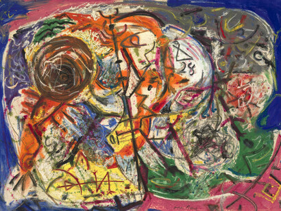 Senza titolo. Jackson Pollock (Cody 1912- East Hampton 1956), 1946 circa, gouache e pastello su carta, cm 58 x 80. Venezia, Collezione Peggy Guggenheim, 76.2553. Foto di David Heald © Pollock-Krasner Foundation / Artists Rights Society, ARS, New York, by SIAE 2016