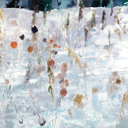 Eric Aho, Dried meadow flowers in snow and sunlight (detail), 2026. Courtesy of DC Moore Gallery