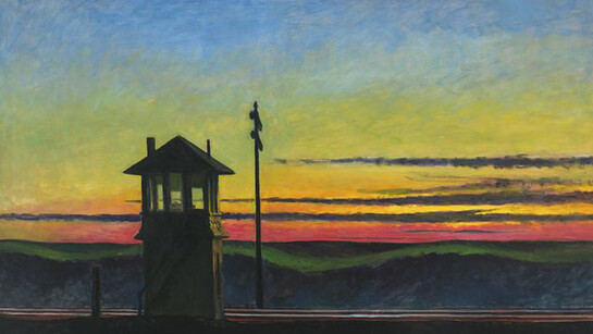 Edward Hopper, Railroad Sunset, 1929, Oil on canvas, 74.5 x 122.2 cm, Josephine N. Hopper Bequest., Inv. N.: 70.1170., New York, Whitney Museum of American Art., © Heirs of Josephine Hopper / 2019, ProLitteris, Zurich, © 2019. Digital image Whitney Museum of American Art / Licensed by Scala