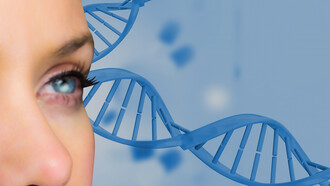 Woman depicted with DNA sequencing pattern on her back, illustrating genetic research and medical advancements