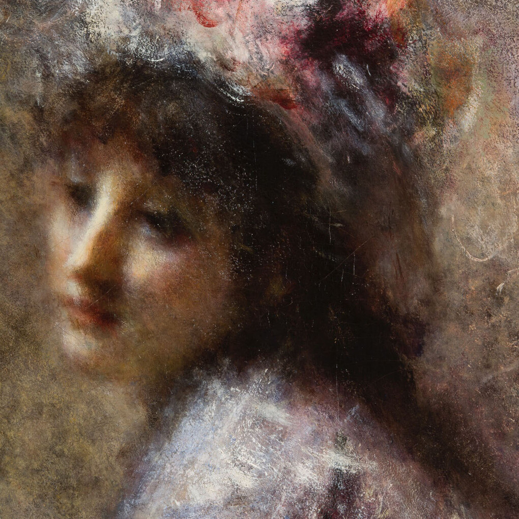 Tranquillo Cremona, In ascolto (part.), 1874-1878, olio su tela, 115,5x129,5 cm