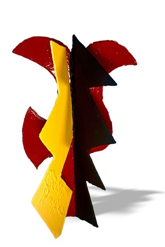 David Hayes, Tanager, painted welded steel, 15.50x9x9.50 in
