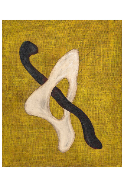 © Salomon Emquies, The Cosmic Urge, 2023, acrylic on burlap, 30 1/2x24 1/2 inches. Courtesy the artist and Michael Kohn Gallery, LA