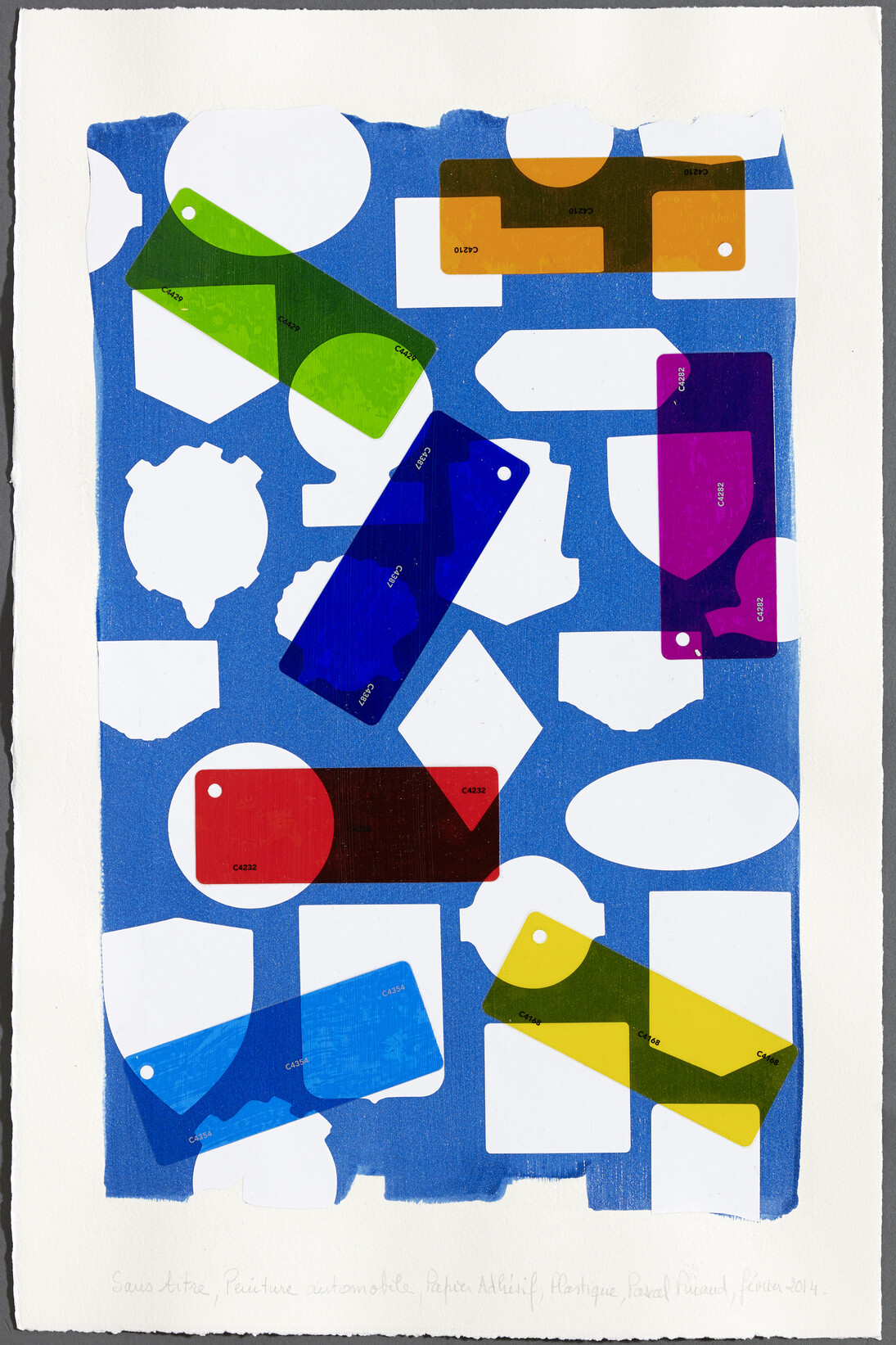 Pinaud, Pascal, Sans titre (14B07), 2014, Automobile paper, adhesive paper, plastic on Arches paper, 59,5 x 42 x 3,5 cm © François Fernandez, Courtesy
Galerie Natalie Obadia, Paris/Bruxelles