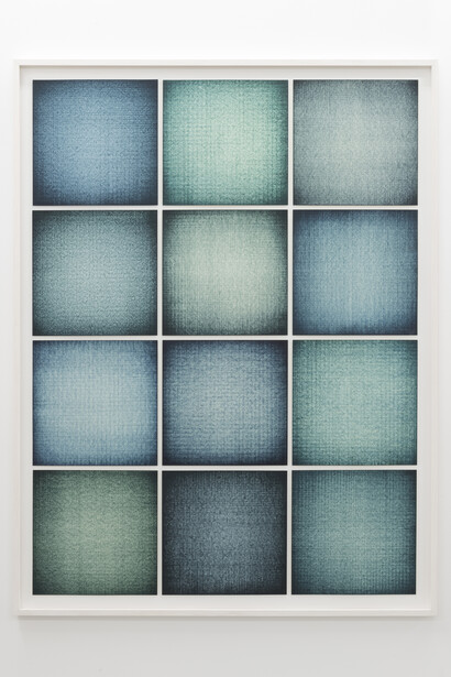 Ignacio Uriarte, Ventana Verde, 2021, permanent marker on paper, 12 drawings.
Each drawing: 35 × 35 cm (13 3/4 × 13 3/4 inches), 12 drawings: 118 × 154,5 cm (46 1/2 × 60 7/8 inches) (framed). Courtesy of NoguerasBlanchard, Barcelona/Madrid. Photography Roberto Ruiz