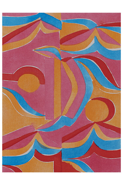 Margaux Ogden, Bathers (Pink, Cadmium Orange, Blue & Red), 2023, acrylic on canvas, 12x9 inches. Courtesy of the artist and Berggruen Gallery
