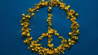 The symbol of peace displayed in the traditional colors of Ukraine