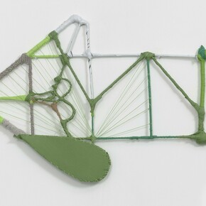 Courtney Puckett, W2 (2023), Found Objects, Repurposed Textiles, 20 x 31 x 1.5 Inches. Courtesy of the artist and Susan Eley Fine Art