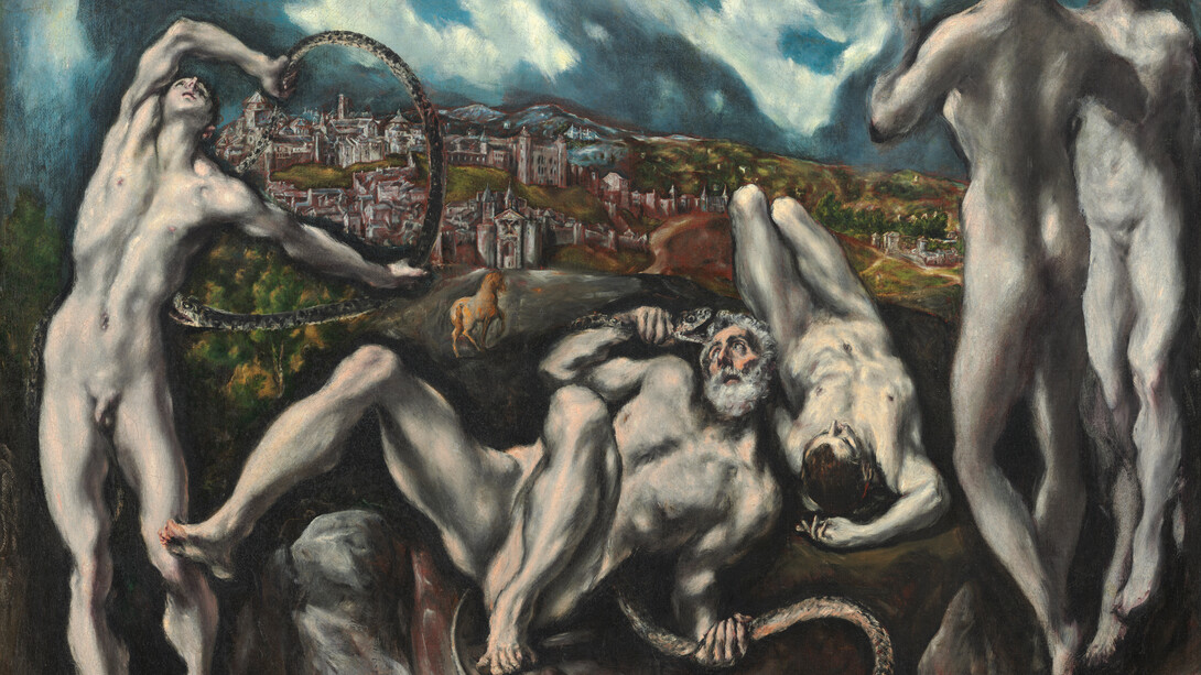 El Greco Domenikos Theotokopoulos, El greco: nació el 1 de octubre de 1541 en Candía (actual Heraclión) en la isla de Creta y falleció en Toledo, el 7 de abril de 1614)."Laocoön" ´figura de la mitología griega y romana, y del ciclo épico. Laocoonte es un sacerdote troyano que junto a sus dos hijos pequeños son atacados por serpientes gigantes enviadas por los dioses cuando Laocoonte se opuso a la introducción del caballo de Troya en la ciudad
