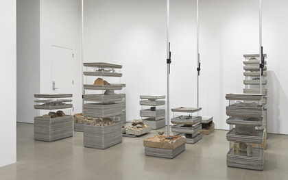Michael Joo's Concatenations (1991/2026) is a large-scale mixed-media installation measuring 513.1 × 412.8 × 289.6 cm (202 × 162½ × 114 in). Characteristic of Joo's interdisciplinary practice, the work brings together diverse materials and conceptual references to explore connections between nature, culture, history, and systems of knowledge. Courtesy of the artist and Kukje Gallery. Photograph by Genevieve Hanson