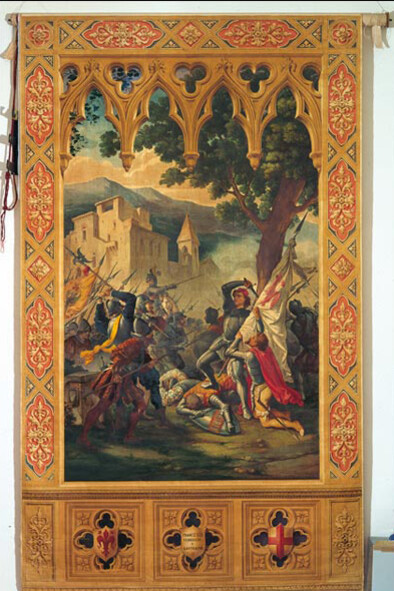 N.Sanesi, tende 'trasparenti' per finestre: a) La sfida di Barletta, b) Ferruccio a Gavinana, 1862, Firenze, Galleria d'Arte Moderna di Palazzo Pitti
