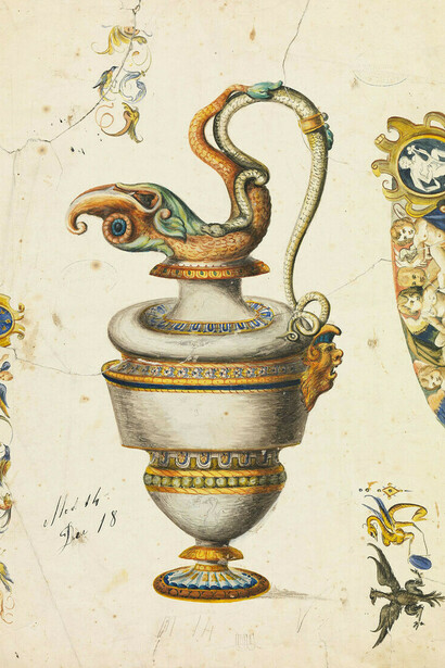 Manifattura Ginori, Bozzetto per vaso mesciroba e altri decori, seconda metà del XIX sec, Museo Ginori