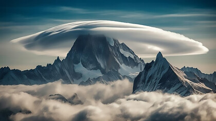 Tranquil scene of majestic mountain range with dramatic sky