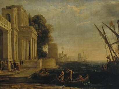 Le Lorrain (Claude Gellée), Marina con Ulisse ricevuto dalle figlie di Licomede, 1648-50, olio su tela, San Pietroburgo, Museo Statale Ermitage