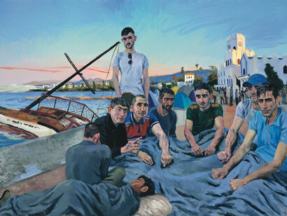Liu Xiaodong, Refugees 4, 2015 - Olio su tela, 220 × 300 cm - Courtesy Massimo De Carlo, Milan/London/Hong Kong