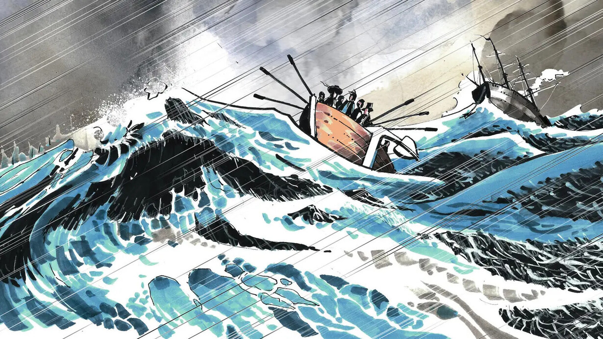 A graphic tale of shipwreck. Rediscovering South Australian, artwork in exhibition. Courtesy of the Australian National Maritime Museum