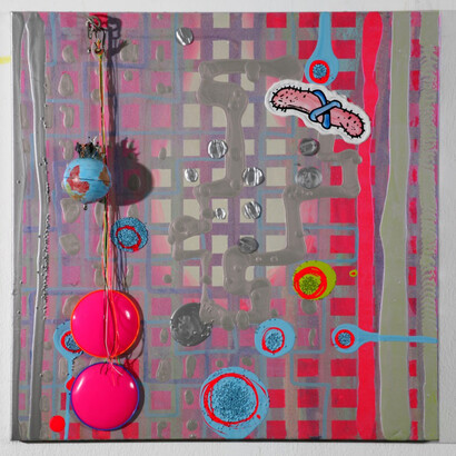Enrico T. De Paris, Flussi, 2009, acrylic on canvas + mixed media, 100 x 100 cm