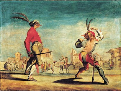 Example of traditional characters of Commedia dell’Arte, the Captains from Balli of Sfessania 