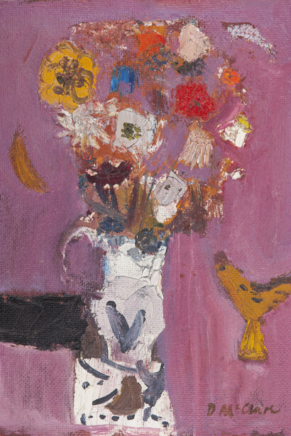 David McClure, Still Life, Flowers and Cock, oil on canvas board, 30.5 x 23 cm