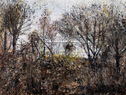 Anselm Kiefer, des Malers Atelier (The Painter’s Studio), 2016, Oil, emulsion, acrylic, and shellac on canvas, 110 1/4 × 149 5/8 × 2 inches (280 × 380 × 5 cm) © Anselm Kiefer. Photo by Georges Poncet