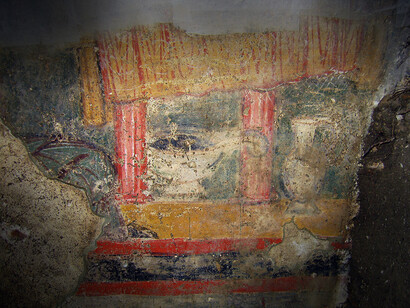 San Marco dei Sabariani, Benevento, Italia. Affresco "Dormitio Virginis", dettaglio