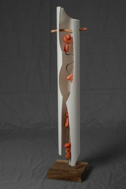 Jeremy Comins, Unfolded #18, 2013, Wood, pvc, springs, 34” x 4” x 4”