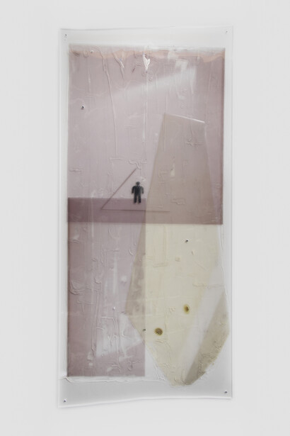 Sara Greenberger Rafferty, Untitled, 2014, acrylic polymer and inkjet prints on acetate on Plexiglas, and hardware, Irregular: 91 x 40 x 1/2 inches (231.1 x 101.6 x 1.3 cm)