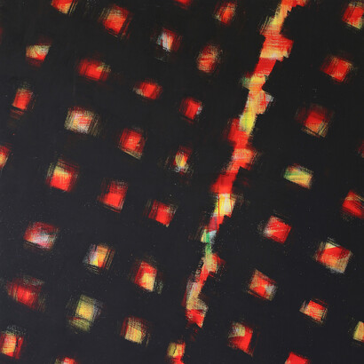 Mario Nigro, Incontro drammatico, 1956, Tempera murale su tela, 150x135 cm. Courtesy A arte Invernizzi, Milano. Foto Bruno Bani, Milano