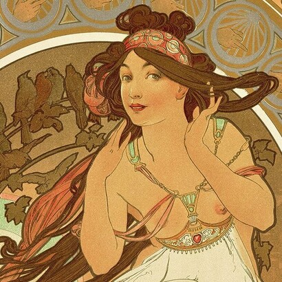 Alphonse Mucha, "Música", de la serie "Las artes", litografía a color, 1898