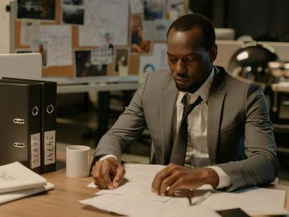 A drained employee sitting in silent overwhelm, symbolising the crushing expectations of corporate life