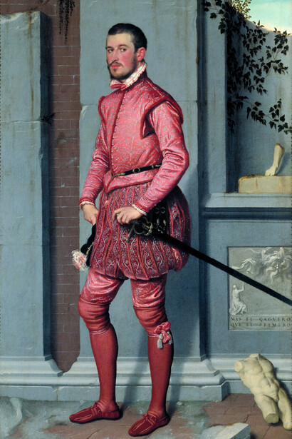 Giovanni Battista Moroni, Gian Gerolamo Grumelli, c. 1560. Oil on canvas, 216 x 123 cm. Fondazione Museo di Palazzo Moroni - Lucretia Moroni Collection, Bergamo. Photo Fondazione Museo di Palazzo Moroni - Lucretia Moroni Collection, Bergamo. Photography: Marco Mazzoleni