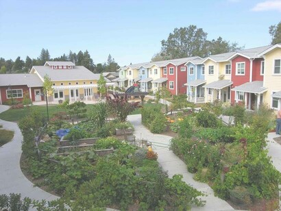 A cohousing community in a quiet afternoon