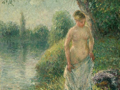 Camille Pissarro, Die Badende, Ausschnitt, 1895, Öl auf Leinwand, 35,3 x 27,3 cm, National Gallery of Art, Washington