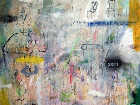 Kadhim Nwir, Untitled, 2011, acrylic and mixed media on canvas, 120 x 150 cm, courtesy of the artist and RUYA Foundation