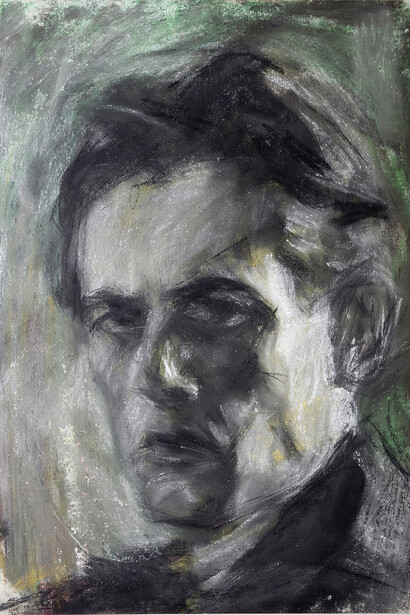 Autoritratto, 1905 ca.
tecnica mista su cartone, 37,5 x 29,5 cm
collezione privata