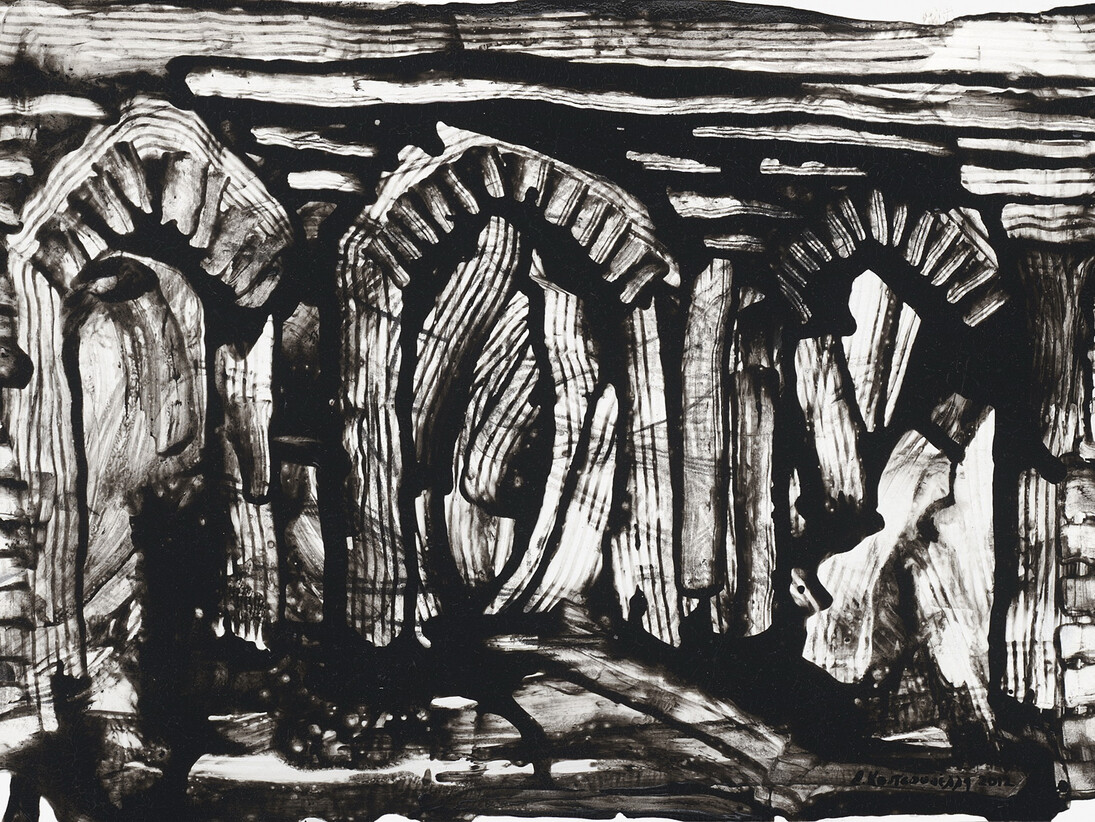 Elli Koutsoukelli, Untitled, 2014, Indian ink & mixed media on paper, 24 x 33 cm